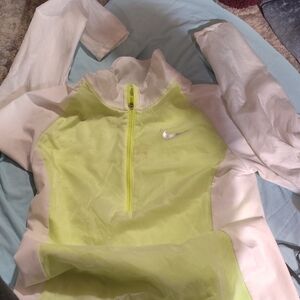 Nike Lime Green and White Half-Zip Pullover